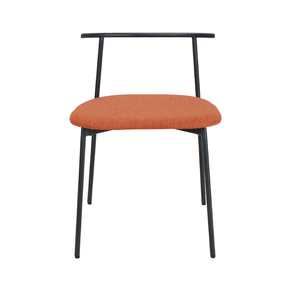 Silla de comedor de pierna de metal de espalda curva de color naranja