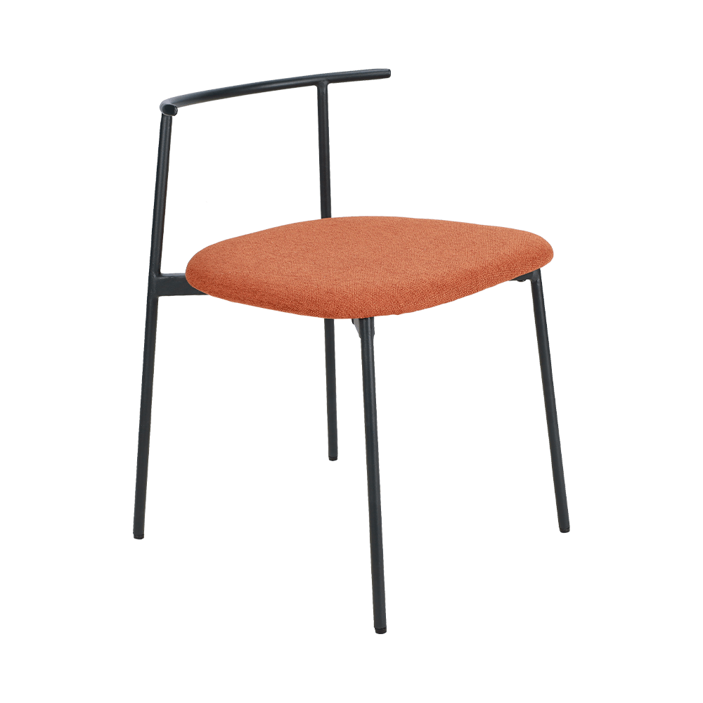 Silla de comedor de pierna de metal de espalda curva de color naranja