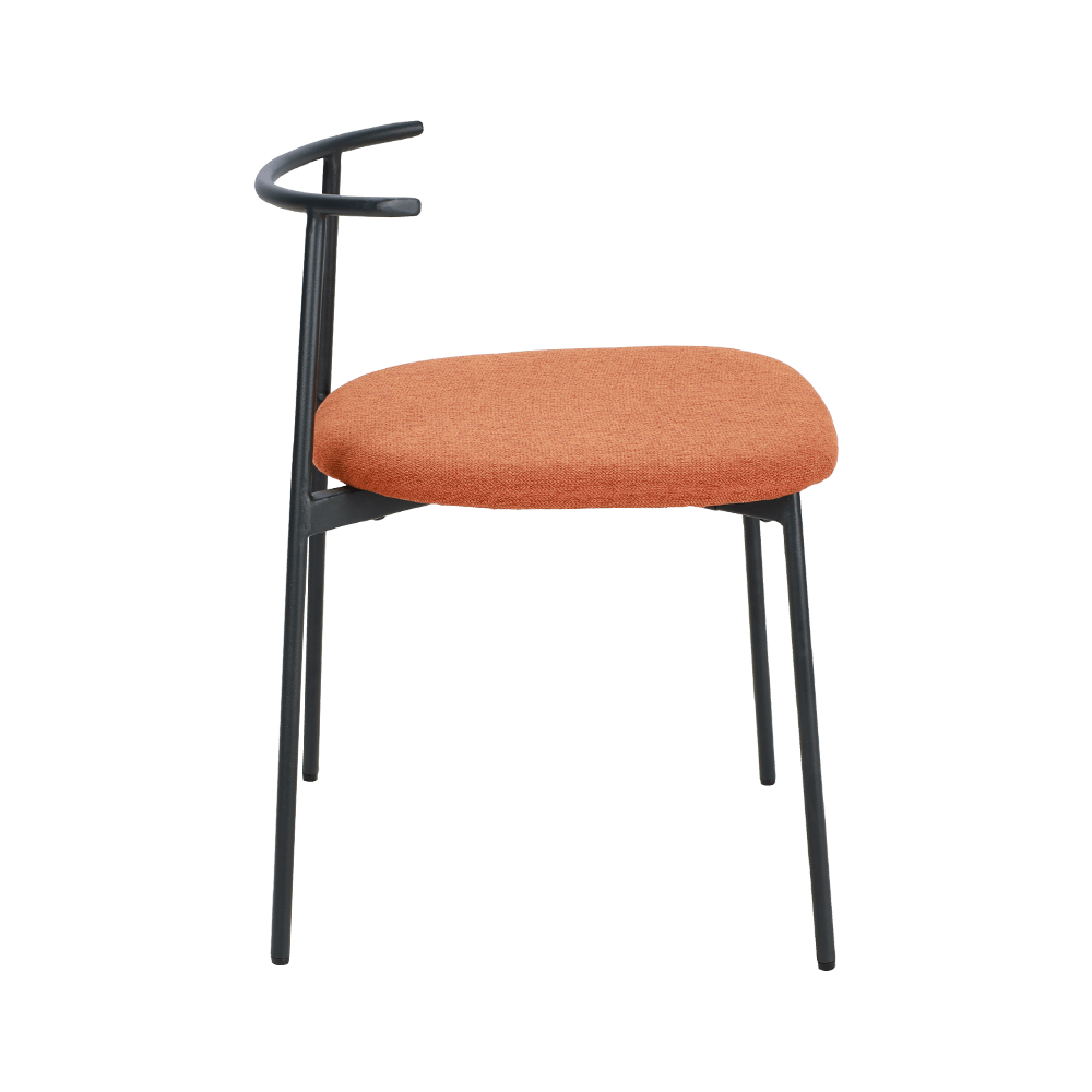 Silla de comedor de pierna de metal de espalda curva de color naranja