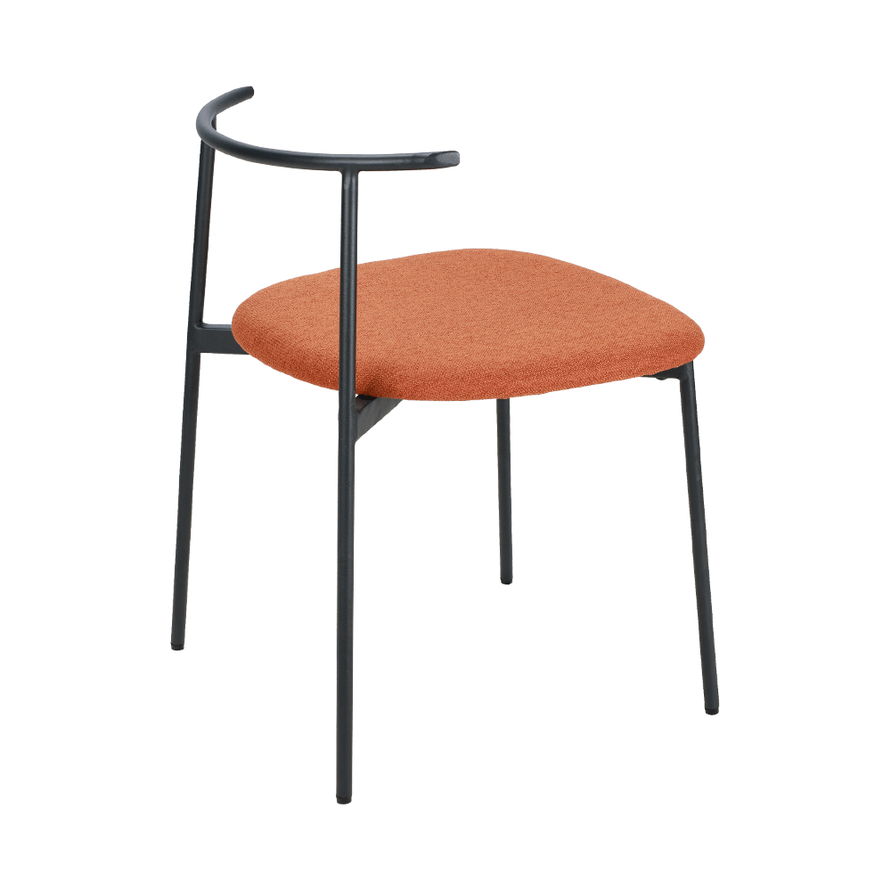 Silla de comedor de pierna de metal de espalda curva de color naranja