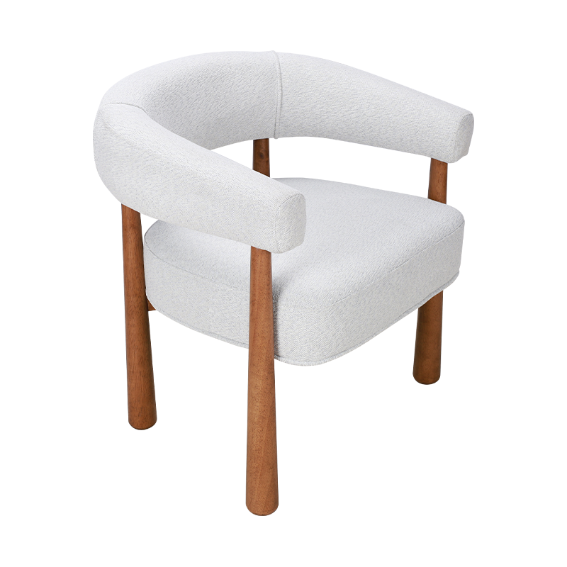 Tela blanca silla de comedor de pierna de madera maciza